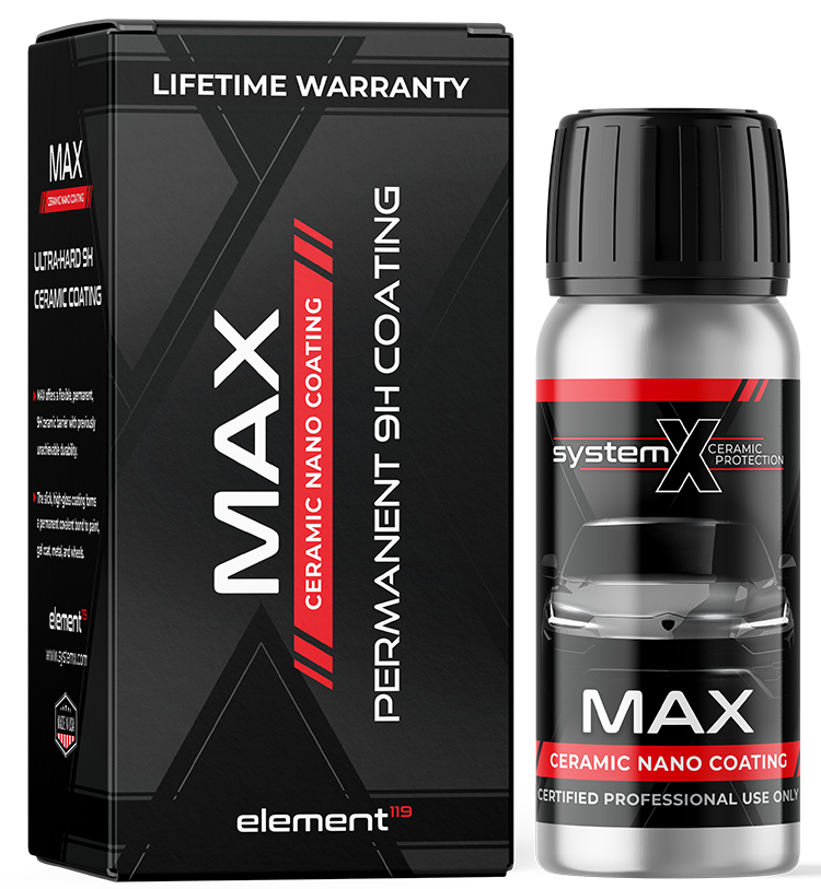 System X max 65 mL ceramic coating bottle and packaging for professional automotive protection