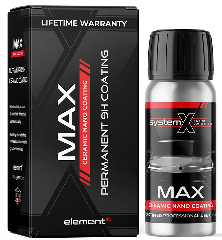 System X max 65 mL ceramic coating bottle and packaging for professional automotive protection