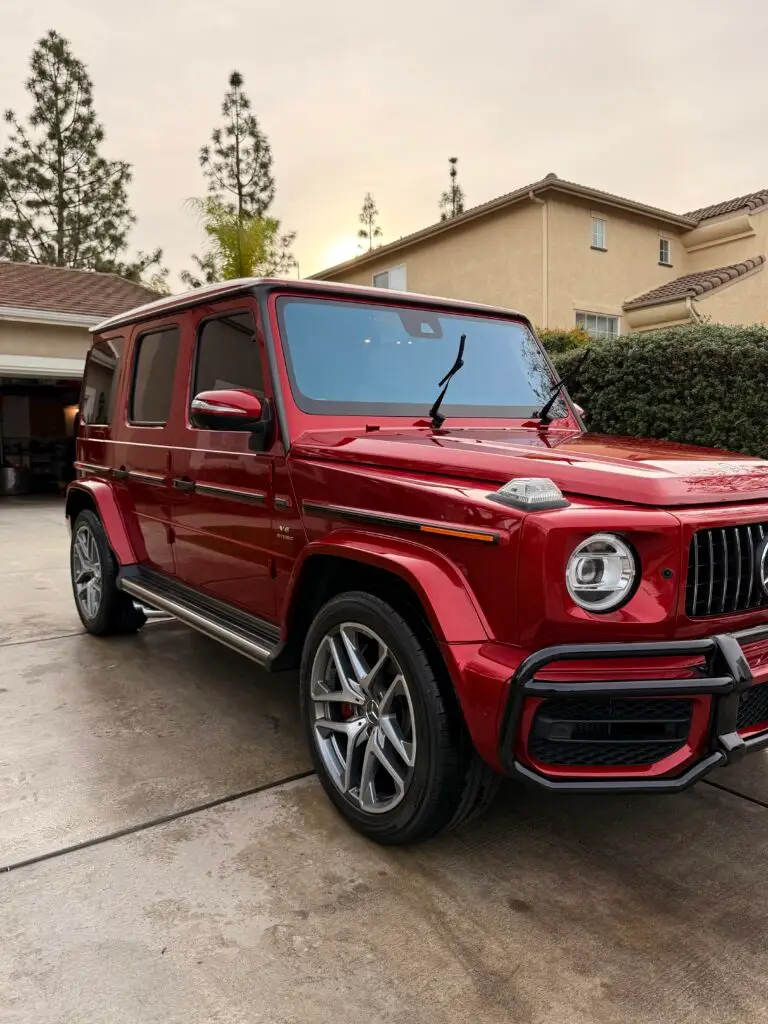 Red Mercedes G wagon exterior after professional mobile detailing service in Riverside, California